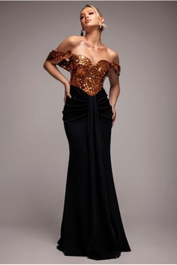 Goddiva Corset Sequin Wing Bodice Scuba Skirt Maxi Dress - Bronze