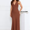 Polished Edge Halter Maxi Dress Brown