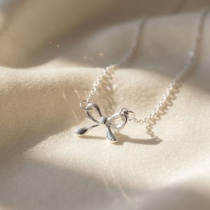 Tiny Small Bow Tie Ribbon Sterling Silver Necklace