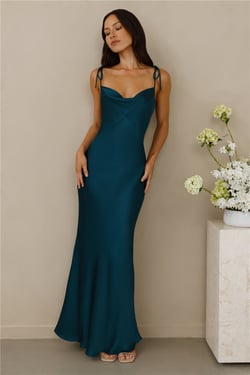 The Penelope Cowl Satin Maxi Dress Teal