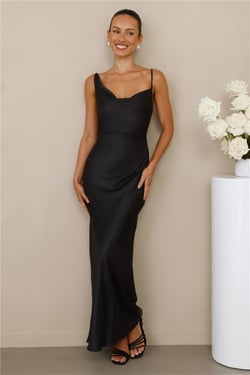 The Madeline Cowl Satin Maxi Dress Black