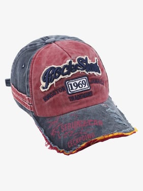 Thesupermade Retro Letter Denim Cap - 2136 - Dark Red / One Size