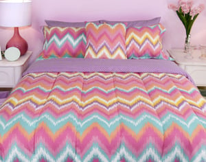 QE Home Sunset Boulevard Kids' Comforter Set in 8 in Piece Bed in a Bag, Geometric, Pink, Queen