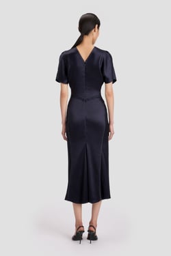 Victoria Beckham Bela Midi Dress In Midnight - 16 - Womens