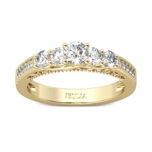 Jeulia Five Stone Round Cut Sterling Silver Ring