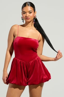 AKIRA This Moment Velvet Romper | Red | Size Small