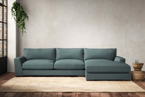 nkuku Guddu Large Right Hand Chaise Sofa | Make To Order | Recycled Cotton Teal | Recycled Cotton Airforce