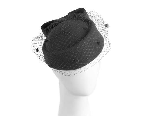 Black felt pillbox hat with face veil by Max Alexander