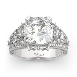 Jeulia Four-leaf Clover Design Cushion Cut Sterling Silver Ring