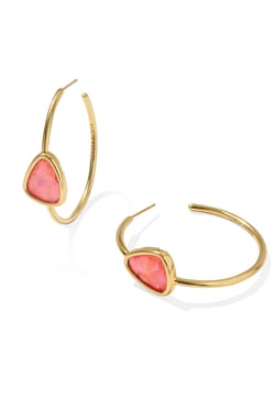 Margot Vintage Gold Hoop Earrings Pink Coral Iridescent Abalone