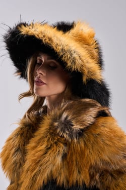 AKIRA Cosmo Faux Fur Oversized Bucket Hat | Black