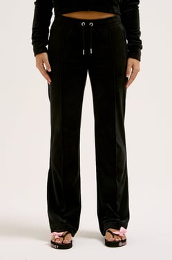 BLACK VELOUR DIAMANTÉ TRACKSUIT BOTTOM - Tall (XL) / Black