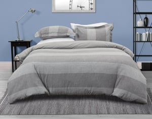 QE Home Linen Blend Duvet Cover Set in Nathan, Geometric, Grey, King
