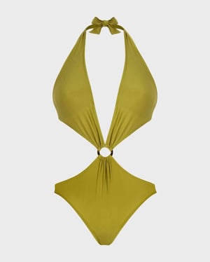 Vilebrequin - Women Solid Stretch Shiny Trikini One-piece Swimsuit - Swimwear - Fresh - Green - Size XL