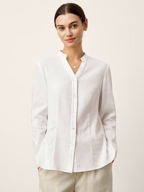 Linen-Lyocell Mandarin Collar Fitted Seam Shirt THORA - Optic White / XXL