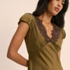 Khaki Lace Trim Satin Gloria Maxi Dress