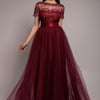 Goddiva Embroidered Mesh Maxi Dress - Burgundy