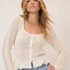 Cream Pointelle Frill Button Through Cardigan