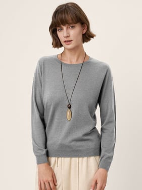 100% Extra-Fine Merino Wool Essential Crew Neck Knit Sweater BRIDGET - Charcoal Grey / XXL