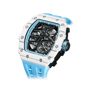 TSAR BOMBA Men's Luxury Tonneau Mechanical Sport Watch | Carbon Fiber Watch | White Blue | Elemental TB8209CF | Japanese Automatic Skeleton Movement | 10ATM Waterproof