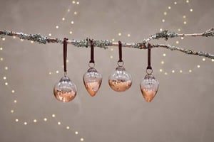 nkuku Nevasa Baubles Set Of 4 | Christmas Decorations | Clear/Antique Copper