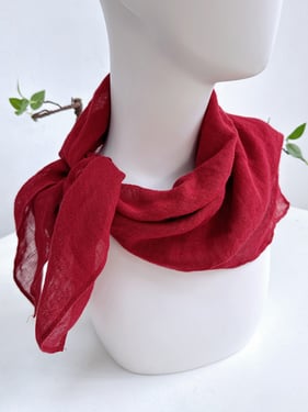 100% Linen Hand-Stitched Square Scarf - Burgundy / One Size