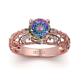 Jeulia Rose Gold Tone Round Cut Sterling Silver Ring