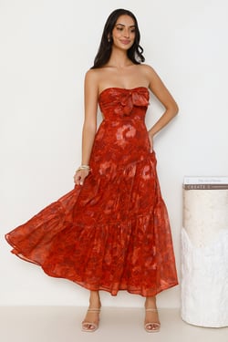 An Indulgence Strapless Maxi Dress Rust
