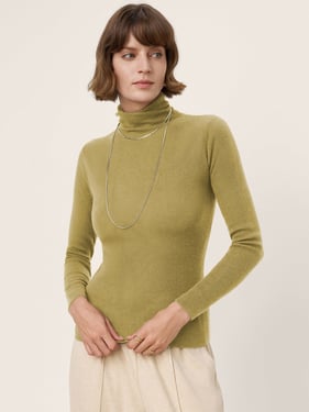 100% Extra-Fine Merino Wool Turtleneck Knit Sweater JOLENE - Avocado / L