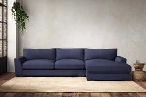 nkuku Guddu Large Right Hand Chaise Sofa | Make To Order | Recycled Cotton Navy | No Colour