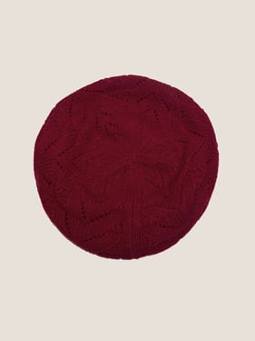 100% Wool Hand-Knit Beret - Burgundy / One Size