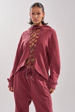 AKIRA Laced Up For Good Sweatshirt In Plum | Size 1X