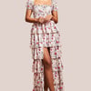 Goddiva Layered Dipped Hem Floral Maxi - Beige