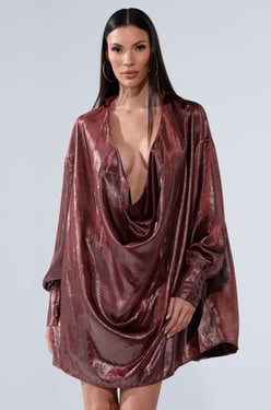AKIRA Lennon Plunging Satin Shirt Dress | Size Small