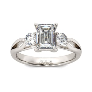 Jeulia Three Stone Split Shank Emerald Cut Sterling Silver Ring
