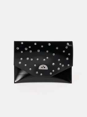 The Twist Lock Pouch - High Shine Black with Swarovski® Crystals