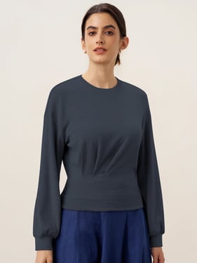 Asymmetric Ruched Stretch Knit Top CALLIOPE - Deep Navy / XXL