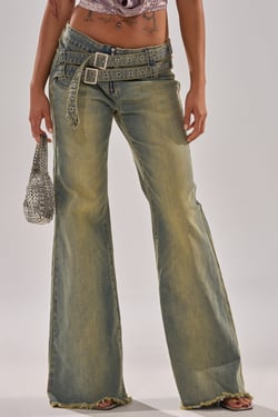 AKIRA Just Like That Straight-Leg Denim With Buckle Pants | Light Blue | Size 1X