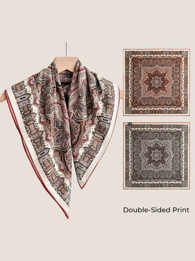 Wool Silk Printed Neck Square Scarf - Brown Petite Print / One Size