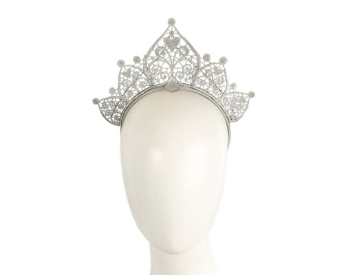 Modern silver crown racing fascinator by Cupids Millinery