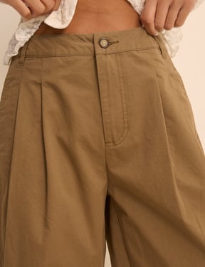 Camel Pleated Subtle Barrel Trousers