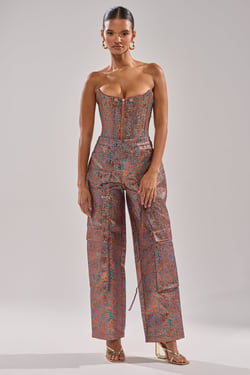 AKIRA Check It Out Brocade Bronze Trouser Pants | Size 1X