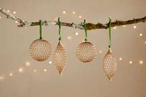 nkuku Nirav Wire Baubles Set Of 4 | Christmas Decorations | Brass