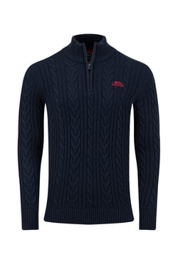 Weird Fish Heath 1/4 Zip Cable Knit Jumper Navy Size XL