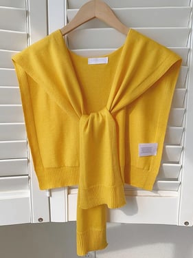 Wool Textured Knit Shawl Scarf - Bright Yellow / One Size