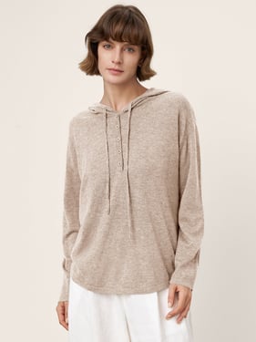 100% Extra-Fine Merino Wool Knit Hooded Sweatshirt SIA - Oatmeal / L