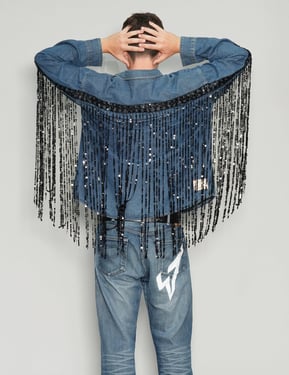 Party Back Sequinned Tassel Denim Shirt