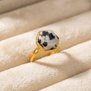 18ct Gold Vermeil Dalmatian Jasper Ring - O (55mm)