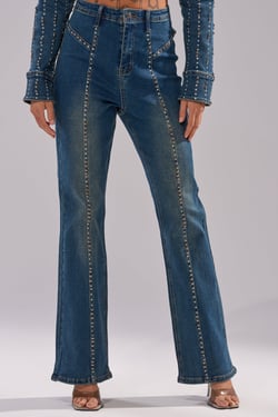 AKIRA Glamour Studded Flare Denim Pants | Size 2X