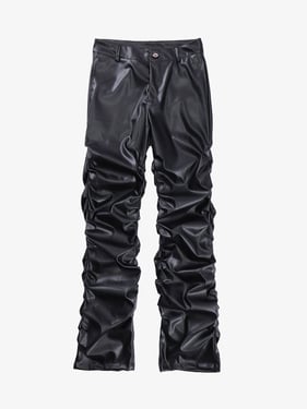 Thesupermade Punk Style Pleated Leather Pants - 2195 - Black / 2XL